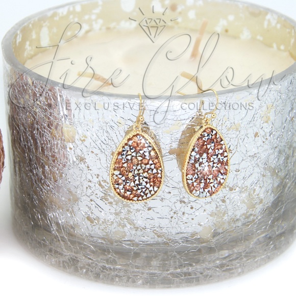 Teardrop Rose Gold Rhinestone Earrings - Picture 5 of 8